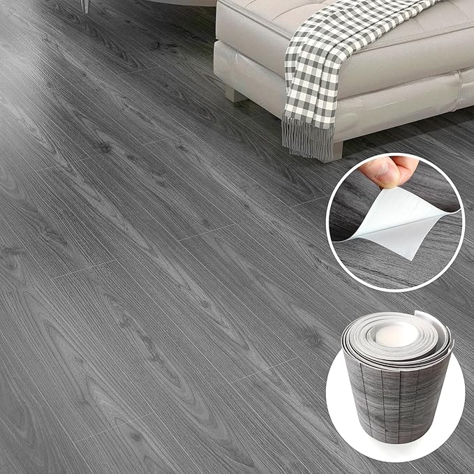 Lareko 108 Sq.Ft,Wood Peel and Stick Floor Tiles,72 Pack Grey Vinyl Flooring (No Adhesive Residue) 36"×6" Waterproof and Non-Slip Laminate Flooring for Renters Bathroom, Living Room(Nature Grey