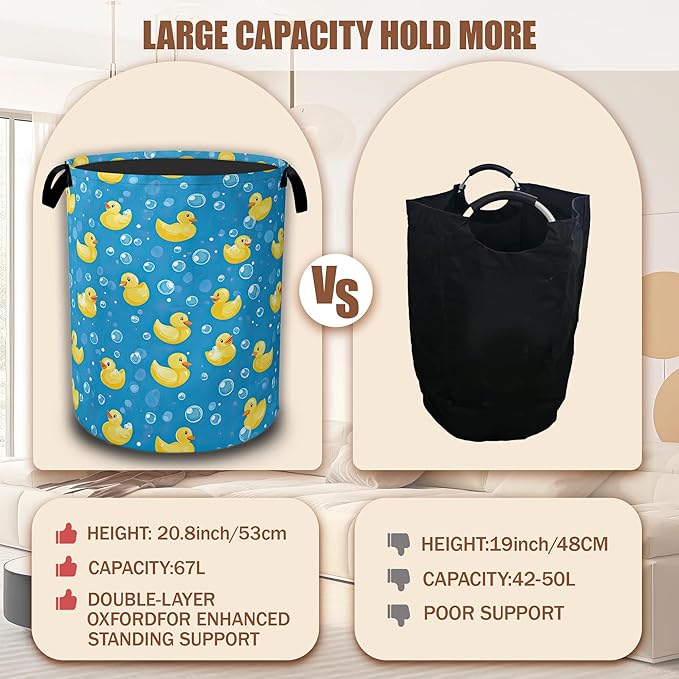 Laundry Hamper,Funny Yellow Duck Laundry Baskets,Waterproof Oxford Cloth Toy Storage for Bedroom,Bathroom,Nursery,16x20.8 Inch