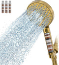 SR SUN RISE Filtered Shower Head with Handheld High Pressure 9 Spray Mode Showerhead Detachable Shower Head Water Softener Filters Beads for Hard Water Remove Chlorine 4 Filters Brushed Gold