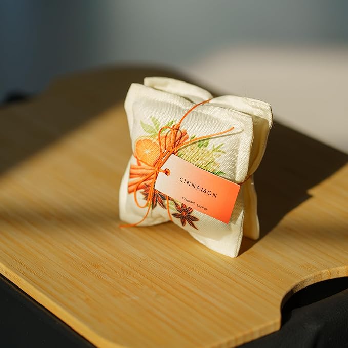 AUCUDA Spring 4pcs Cinnamon Scented Sachet Bags for Drawers and Closets Decorations, Potpourri Packets for Women Clothes Storage, Spring Wedding Fragrance Pillow for Bedroom Indoor, Air Fresheners.