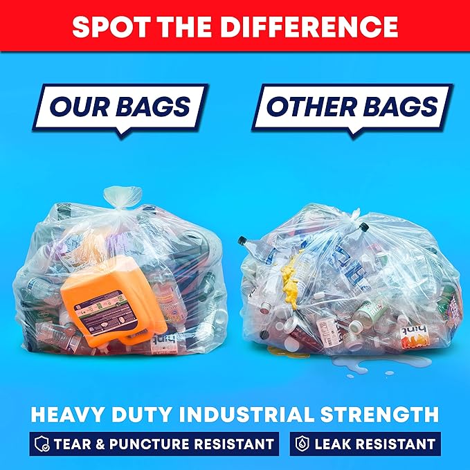 95-100 Gallon Clear Trash Bags Heavy Duty | MegaPack 78 Bags | Extra Large 95-96 Gallon Trash Bags Big Clear Can Liners, Extra Large 90 Gal, 95 Gal, 96 Gal,100 Gallon Heavy Duty Garbage Bags