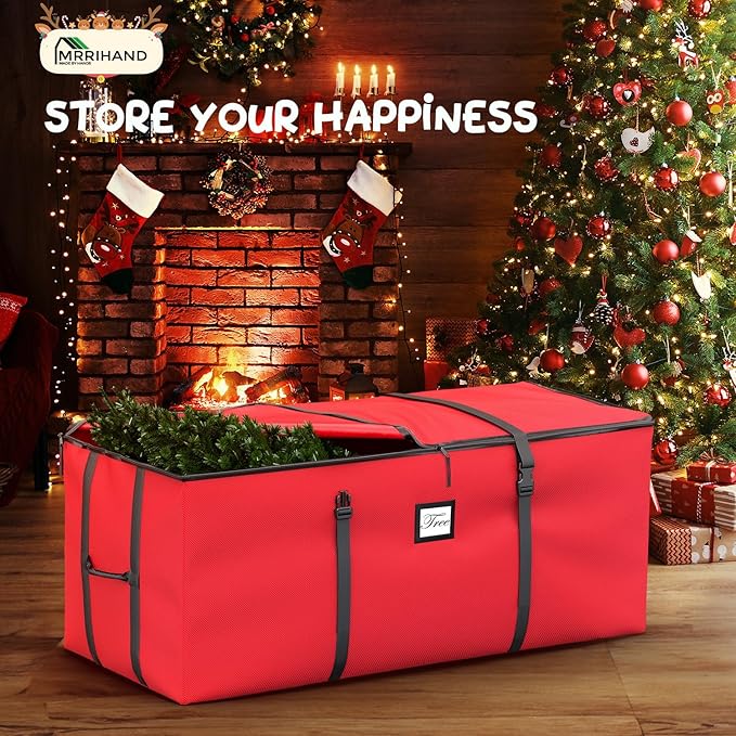 Mrrihand Christmas Tree Storage Bag, Large Artificial Christmas Tree, 9 Ft Anti-Tear Heavy-Duty 600D Oxford Cloth Christmas Tree Storage Box with Handles, Christmas Tree Storage Container (Red)