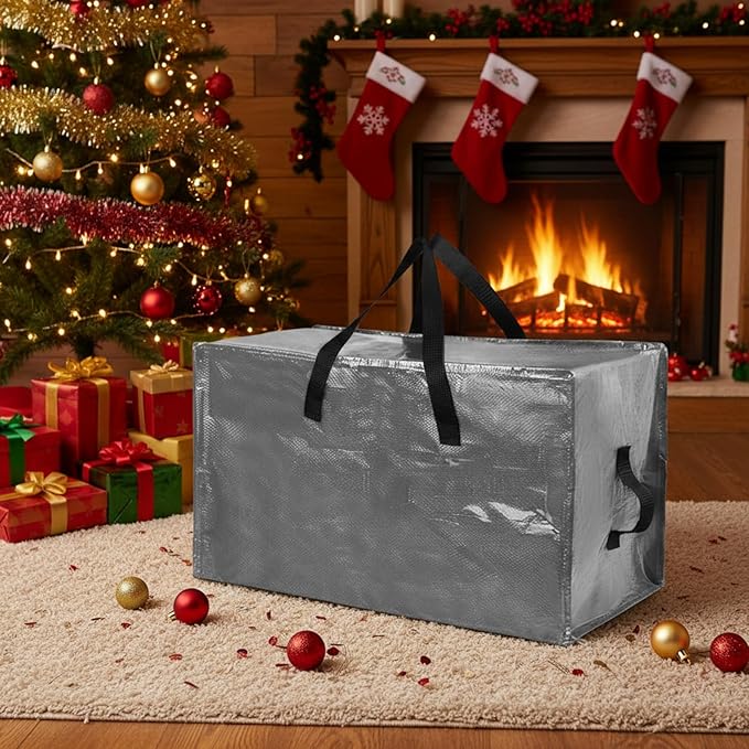 Shappy 6 Pcs Heavy Duty Christmas Storage Bags Extra Large Ornaments Container Moving Bags Xmas Decoration Organizer Storage Bag(Grey,30 x 16", 24 x 16", 20 x 16")
