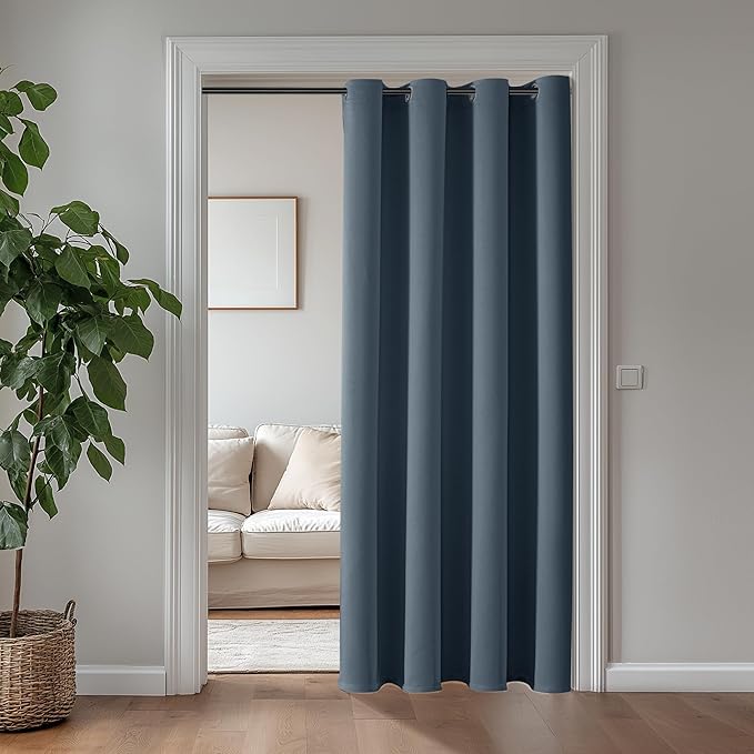 ChrisDowa Grommet Blackout Curtains for Bedroom - Thermal Insulated Room Darkening Curtains for Living Room (1 Panel Set, Stone Blue, 52W x 72L)