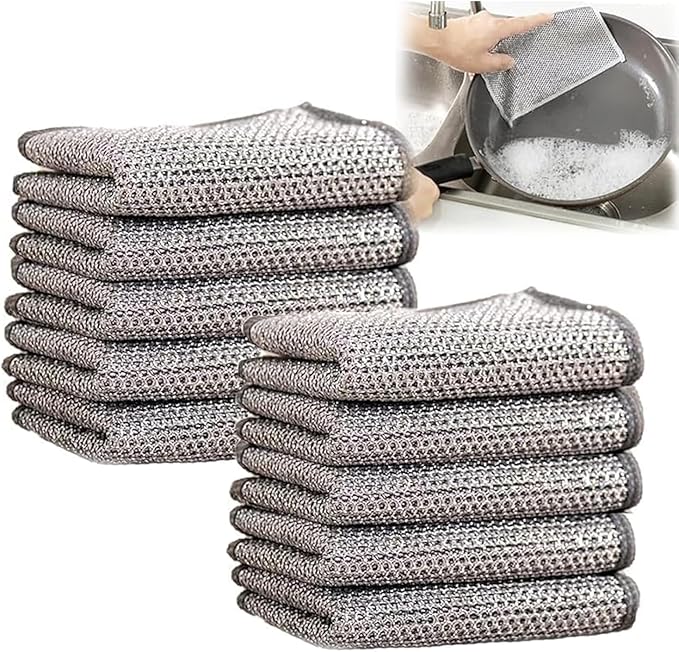 Desolio Poshzon Cleaning Cloths, Hevito Multipurpose Wire Miracle Cleaning Cloths, Multipurpose Wire Dishwashing Rags for Wet and Dry, for Washing Dishes, Sinks, Counters, Stove Tops (10 Pcs)