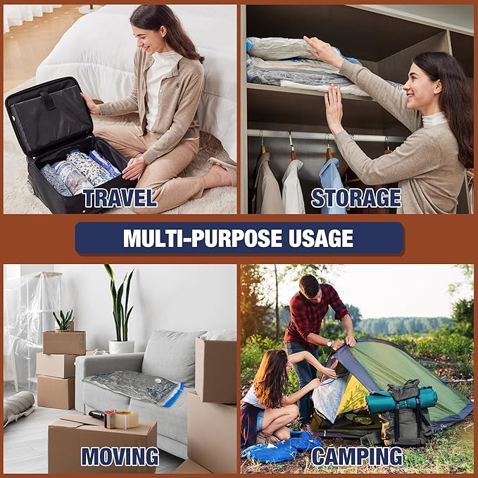 HIBAG Vacuum Storage Bags, 12 Jumbo Vacuum Seal Bags for Clothing, Space Bags for Clothes, Comforters, Blankets, Bedding (12J)