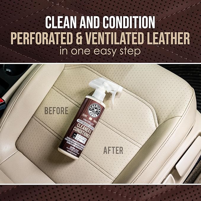 Chemical Guys VentRight Perforated Leather Cleaner and Conditioner Deep Cleaning Leather Cleaner for Ventilated Seats with Added Protection Removes Dirt, Oils, Residue and Grime 16 oz