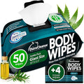 XL Body Wipes for Men - 50 No Rinse Shower Sheets + 4 Travel Bath Sachets - 10 x 11.5" After Gym Mens Deodorant Wipes - Adult Disposable Washcloths, Face Towels for Camping Essentials & Survival Gear