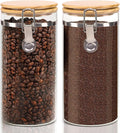 EQEY Glass Storage Jars Set Elegant Containers with Airtight Bamboo Lids, Perfect for Kitchen Organization - Flour, Rice, Pasta, Sugar, Coffee Beans, Accessories Included (Coffee Jar x 2)