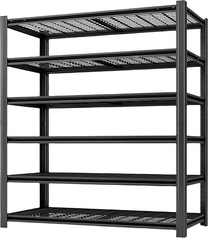 LI JIU HOME 6 Tier Metal Shelving Unit, Adjustable Storage Shelves, 84" H x 55" W x 24" D Heavy Duty Garage Shelves for Warehouse, Basement, Kitchen, Pantry, Living Room, Black (6T 84 * 55 * 24)