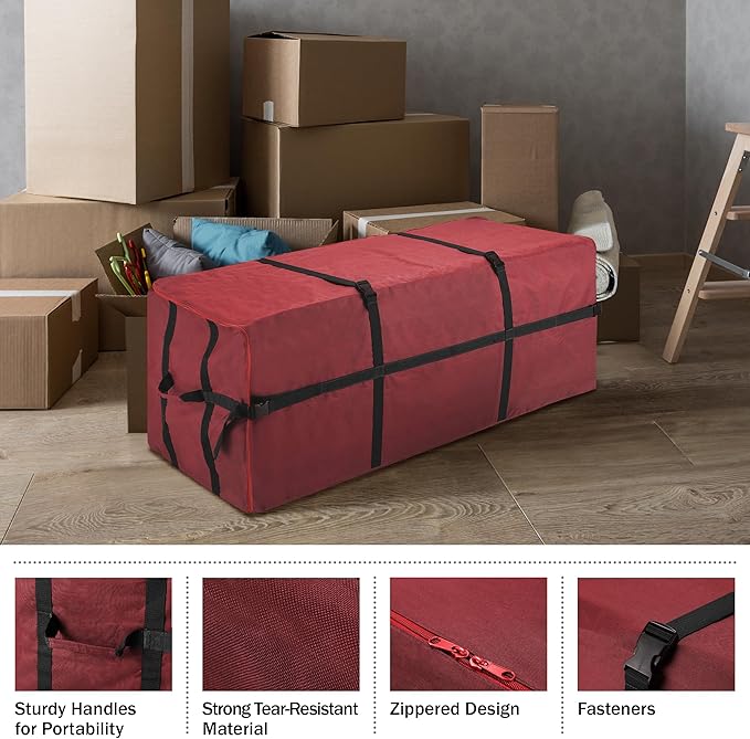 Elf Stor Heavy Duty Canvas Christmas Tree Storage Bag with Straps, fits up to 6 ft Tree, Red
