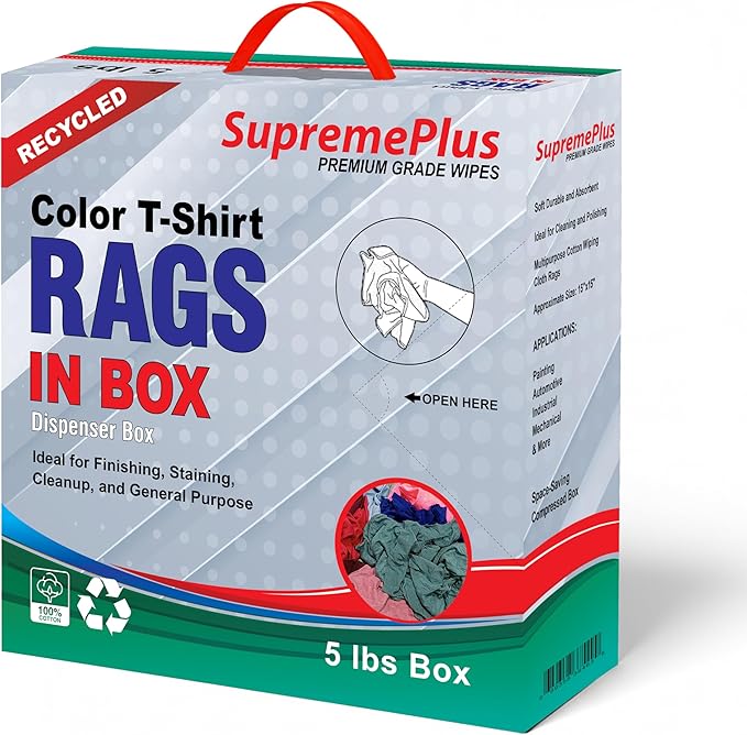 Recycled Color Knit Cleaning Rags (5 lbs. Compressed Box - Pack of 8) – Shop Cloths Bulk for Workshops, Mechanics, Painters, and Home Use, Multipurpose Cotton T-Shirt Rags