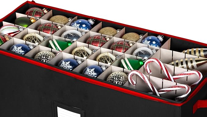 Christmas Ornament Storage Box - Large Christmas Decor Storage Containers that Store up to 128 Ornaments of 3 Inches - Durable Material To Protect And Store Holiday Ornaments Décor, Black