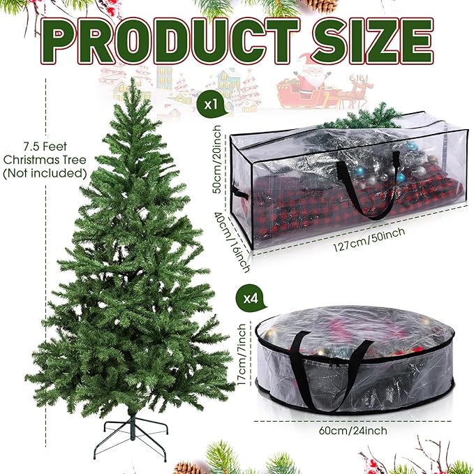 5 Pack Christmas Storage Bags, 7.5 Ft Christmas Tree Large Bag and 24 inch Wreath Garland Containers Packing Tote Moving Bags with Handle Zipper for Artificial Xmas Tree Wreath Garland