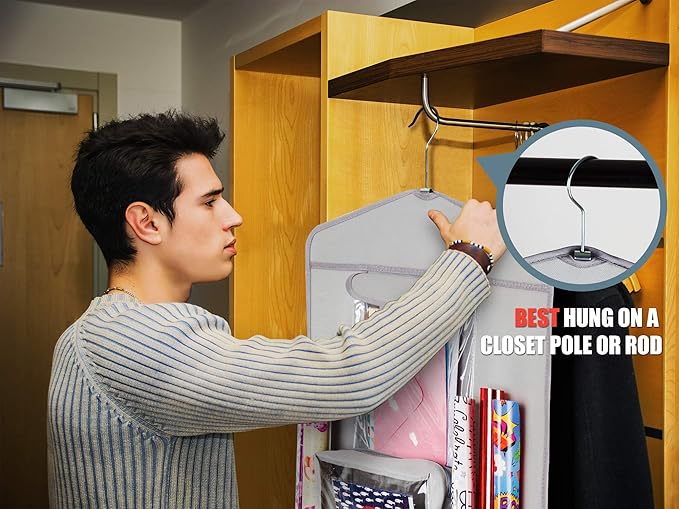 Double-Sided Hanging Gift Bag and Gift Wrap Organizer (Light Grey)