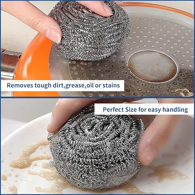 GUEICN Stainless Steel Scrubber Scrubbing Scouring Pad Sponges Clean Pot Pan and Steel Wool for Kitchen Bathroom (10Pcs Metal Scrubber)