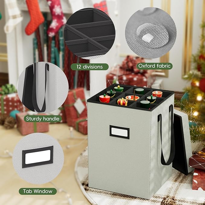 Christmas Nutcracker and Figurine Collectible Storage Box, Christmas Storage Box Ornaments up to 9-16" , Holiday Christmas Decor Organizer with Adjustable Dividers, Nutcracker not Included(Gray)