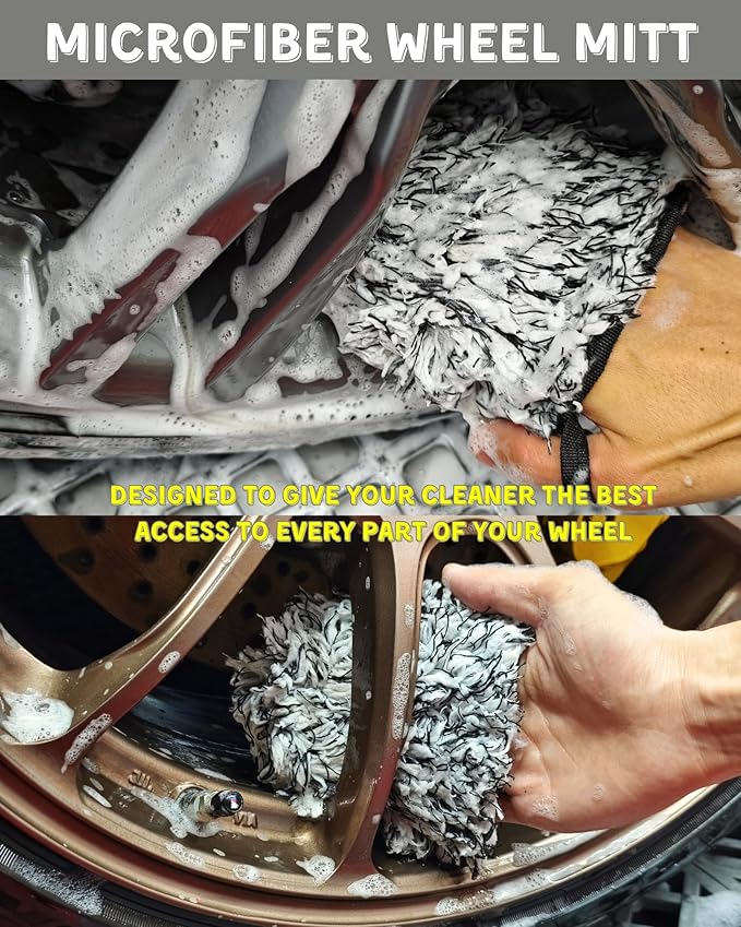 oesee 8PCS Pro Wheel Cleaning Kit - Woolies Brushes, Detailing Brush, Tire Brush, Wash Mitt, Drying Towel & Carry on Bag - Scratch-Free Rim Cleaning Kit