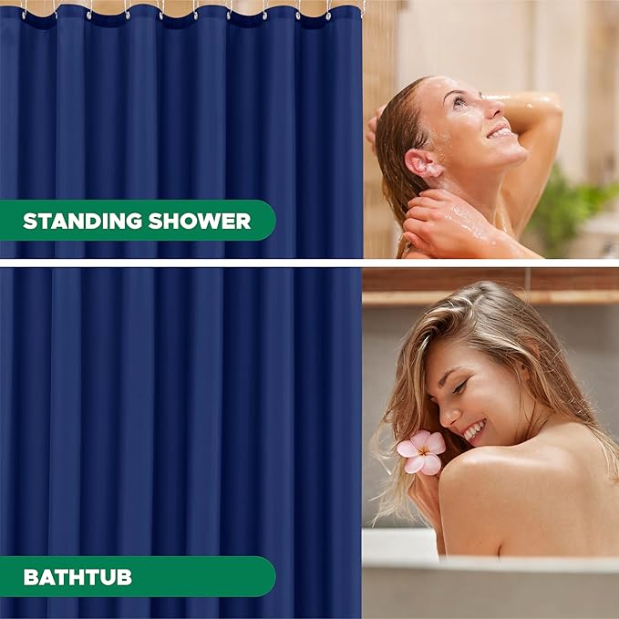 Biscaynebay Extra Long Fabric Shower Curtain Liner 72" Width by 84" Length, Navy Water Resistant Bathroom Curtains, Rust Resistant Grommets Weighted Bottom Hem Machine Washable