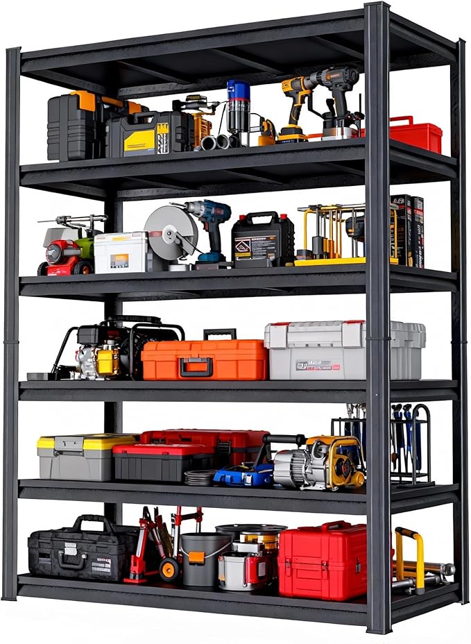 Notmise Metal Garage Shelving Unit, Heavy Duty 6-Tier Adjustable Storage Rack, Steel Shelving,2000 lbs Capacity, Industrial Shelves for Heavy Tools and Equipment (6-Tier 77.4" H × 39.4" W × 17.7" D)