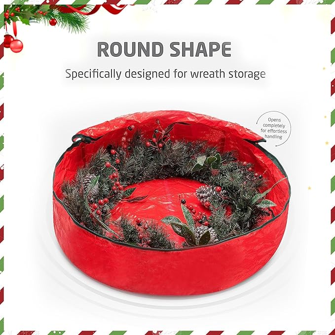Christmas Wreath Storage Bag, 2 Pack 24" Xmas Wreath Storage Container, Garland Holiday Artificial Wreath Storage Holder with Heavy Duty Handles