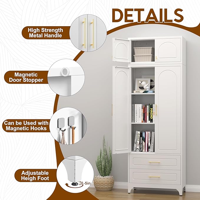 90" Pantry Kitchen Cabinet with Drawer, 75" Pantry Cabinets with 15" Cabinets, Freestanding Kitchen Storage Cabinet for Dining Room, Living Room, Alacena para Cocina, Assembly Required, White