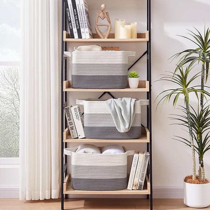 Storage Baskets for Organizing, Woven Baskets for Shelves, Rectangle Decorative Organizer for Storage Clothes, Toy, Books, Towels Nursery Bins 3 Pack (Gradient Grey, 15.75"x11.8"x9.85")
