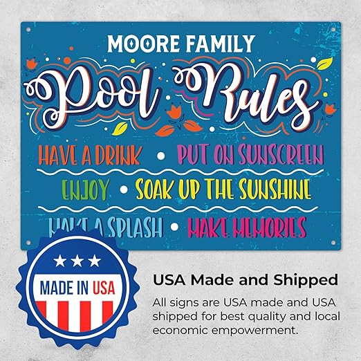 Custom Pool Sign, Pool Rules Have A Drink For Pool Décor Sign, 10x14 Inches, Rust Free .040 Aluminum, Fade Resistant, Made in USA by Sigo Signs