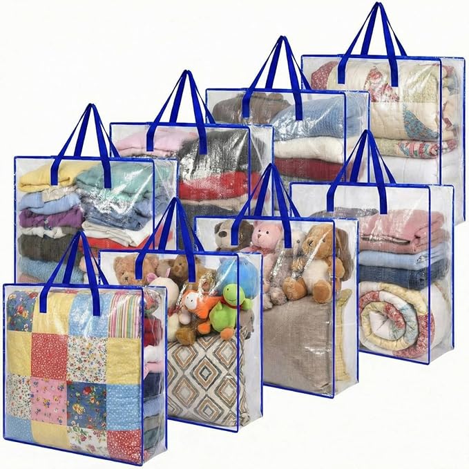 8 Pcs Clear Wreath Storage Bags 26 Inch Christmas Decoration Garland Container Door Garland Holiday Wreath Storage Holder with Handle and Zipper Heavy Duty Plastic Packing Totes(Blue)