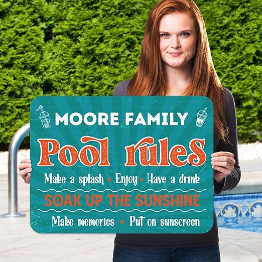 Custom Pool Sign, Pool Rules Enjoy Swimming for Pool Décor Sign, 18x24 Inches, Rust Free .063 Aluminum, Fade Resistant, Made in USA by Sigo Signs