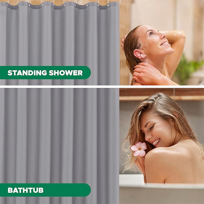 Biscaynebay Fabric Narrow Shower Stall Liners 54" Width by 72" Length, Silver Grey Water Resistant Bathroom Curtains, Rust Resistant Grommets (9 Holes) Weighted Bottom Machine Washable