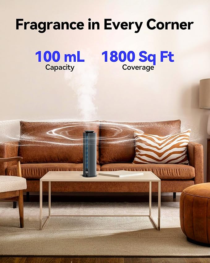1800 Sq Ft Cordless Waterless Diffuser, 100ml Hotel Collection Diffuser Scent Air Machine for Home Cold Air Essential Oil Diffuser for Large Room Office Quiet (Black)