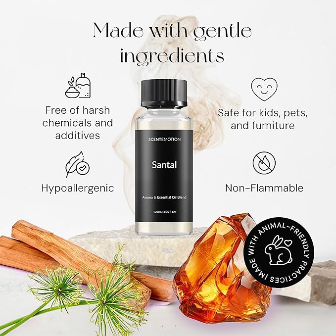 SCENTEMOTION Santal Essential Oils for Diffuser | Aromatherapy Fragrance Oil with Notes of Sandalwood, Musk, & Papyrus | Luxury Scent Oil | 4.05 fl oz, 120ml