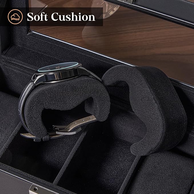 ProCase Watch Case, 6 Slot Mens Watch Box Holder Organizer with Glass Lid, 2-Layer Watches Display Case, Mens Jewelry Box with Drawer, Birthday Valentine Gifts for Men Women -6 Slot, Black