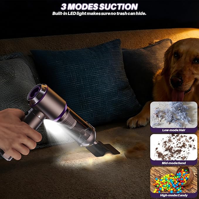 Olubfdh Car Vacuum Cleaner Portable, 22000PA High Power Handheld Vacuum Cordless with Brushless Motor & LED Light, Small Vacuum for Car, Home, Pet, Office