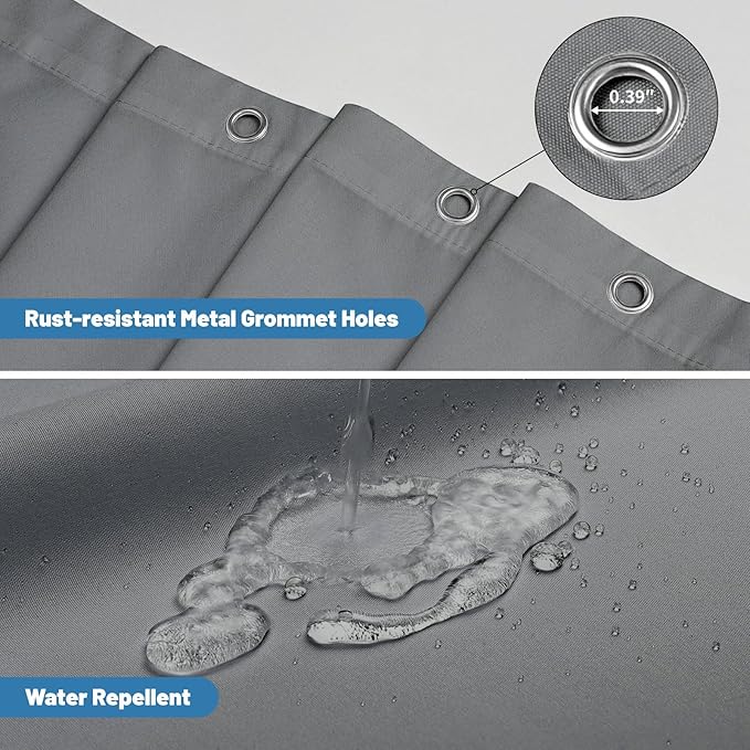 Water-Repellent Fabric Shower Curtain Liner - Hotel Quality Machine Washable, 3 Heavy-Duty Magnets with Rustproof Grommets & Weighted Hem, Standard Size 72x78in Grey
