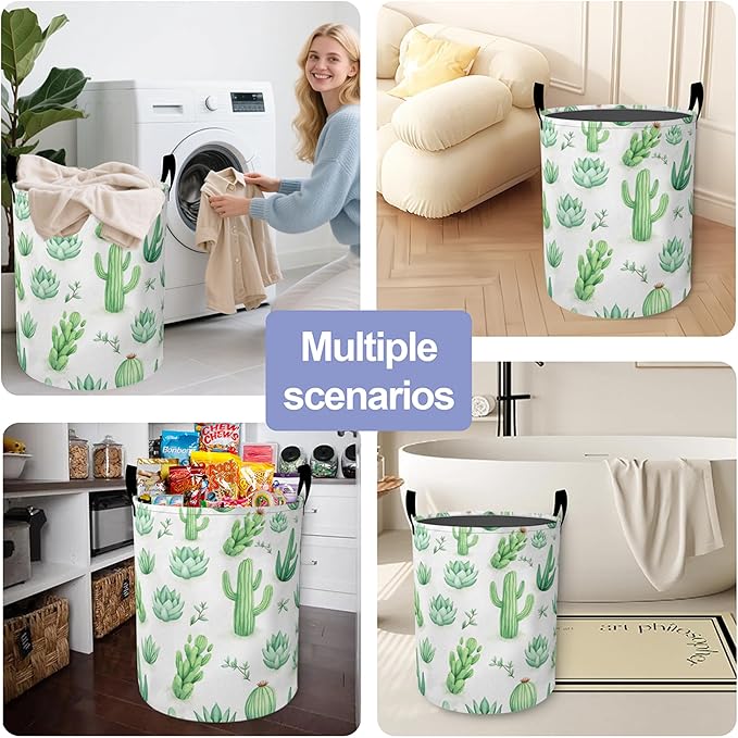 Laundry Basket-Cactus and Succulent Foldable Waterproof Oxford Cloth Funny Tote Bag Laundry Hamper Clothes Storage Bucket Organizer For Bathroom/Laundry Storage/Bedroom Storage Basket