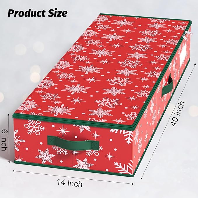 StorageRight Wrapping Paper Organizer Storage Container, Christmas Gift Wrapping Paper Storage Box for Paper Ornaments，Paper Storage Holder for Holiday Decoration Snowflake/Red