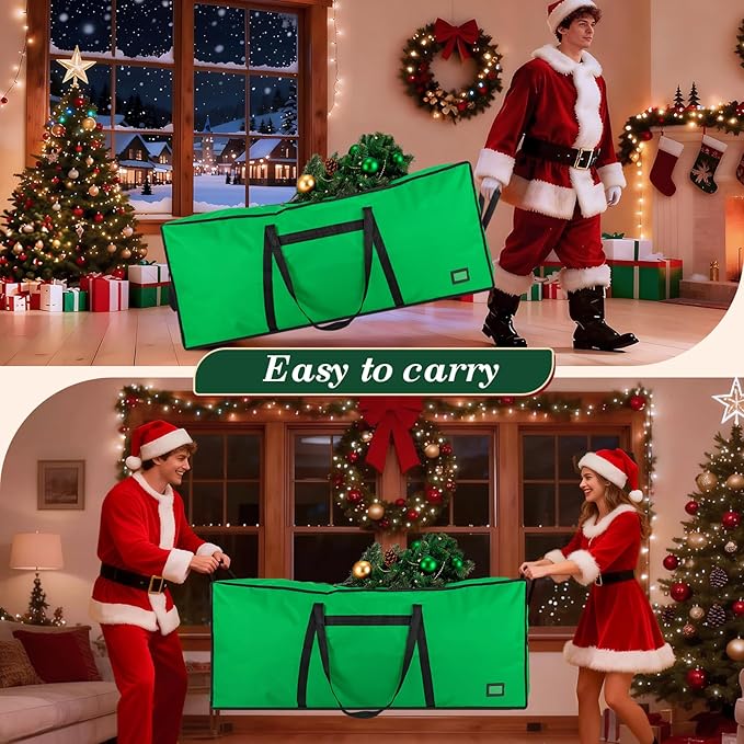 9 ft Christmas Tree Storage Bag, Heavy Duty Christmas Tree Bag with Reinforced Handles and Dual Zippers Wide Opening, Large Capacity fits for Artificial Christmas Tree (Green, 9ft)