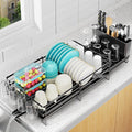 Pantasia Large Dish Drying Rack, Expandable Dish Rack for Kitchen Counter, Upgraded Dish Drainer with Drainboard Set, Multifunctional Dishrack with Utensil Holder & Cup Holder, 13.4"-28.7" L x 11.8" W