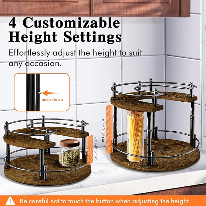 SYNAMENO 2 Tier Lazy Susan Organizer Turntable for Cabinet U-Shape Spinning Makeup Organizer 11.8" Rotating Spice Rack Height Adjustable, Pantry, Kitchen Countertop, Party, Bedroom
