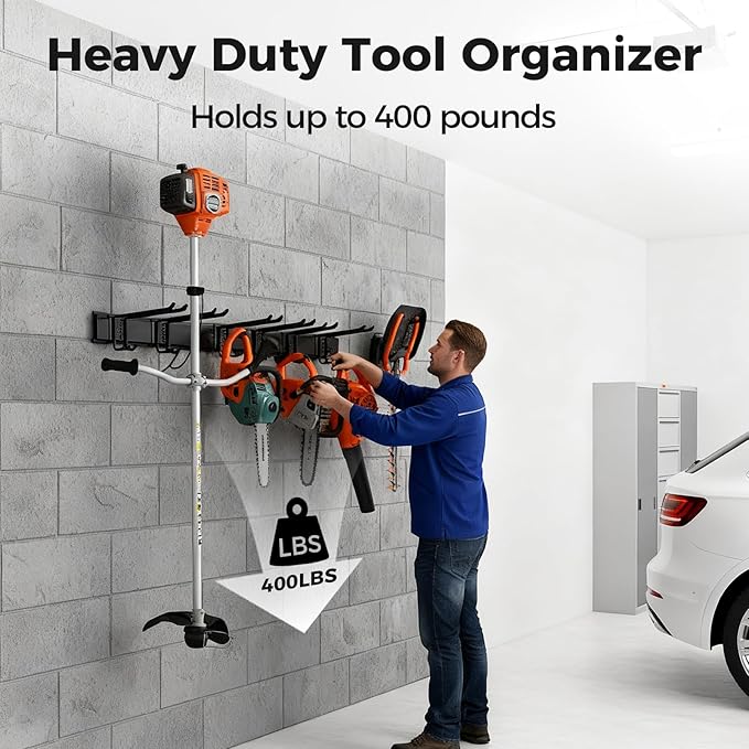 Tuwelvana Garage Tool Organizer 32in - Heavy Duty Wall Mount Tool Storage Rack Load 350lb for Mop Rake Broom Shovel Folding Chair