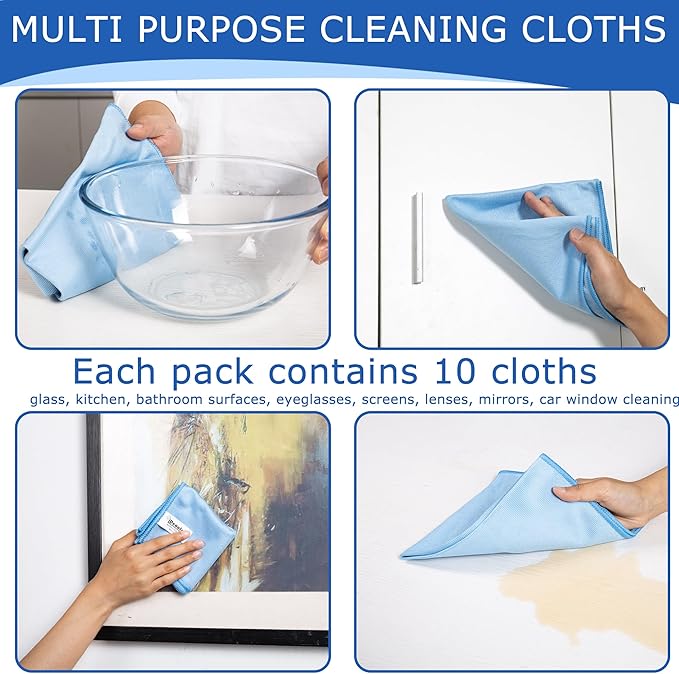 iDeaology 10 Pack XL Streak Free Premium Microfiber Glass Cleaning Cloth, 16 Inch X 16 Inch, Lint Free Quickly Clean TV, Monitor, Window, Glasses, Windshields, Mirrors, Car Windows, Stainless Steel,