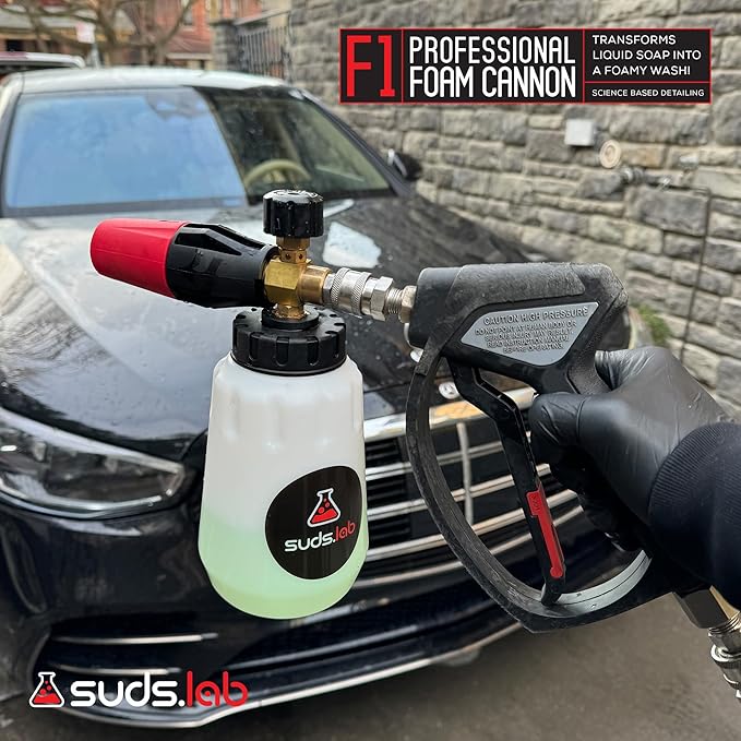 Suds Lab F1 Professional Foam Cannon with 32 Ounce Canister, Adjustable Foam Nozzle, Quick Connect for Pressure Washer - Perfect for Car Washing