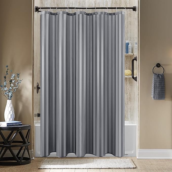 Biscaynebay Fabric Shower Curtain Liner 72" x 72", Dark Grey Water Repellent Stripes Bathroom Curtains Machine Washable
