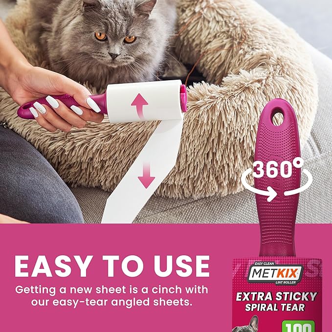 Metkix Lint Rollers for Pet Hair Extra Sticky, Special Cover Design Black Dog, Pet Hair Remover, 100 Sheets