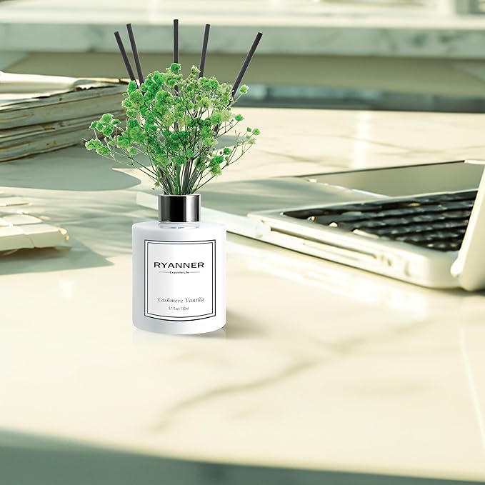Reed Diffuser Set,5.1 fl oz Cashmere Vanilla Scent Diffuser with Sticks Home Fragrance Reed Diffuser with Essential Oil for Bathroom Shelf Decor&Air Freshener,Home Bathroom Office Decor&Gifts