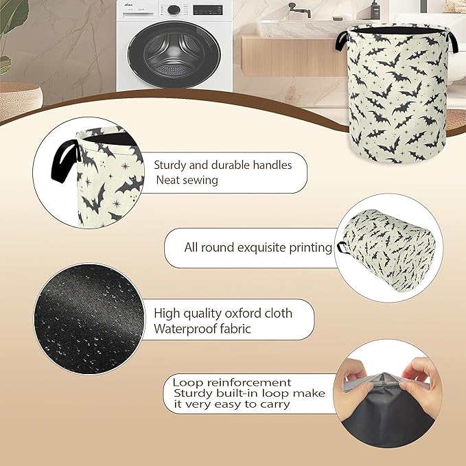 Gothic Bats Laundry Hamper,Halloween Collapsible Laundry Baskets,Waterproof Oxford Cloth Laundry Room Organization for Bedroom,Bathroom,Nursery,16x20 Inch