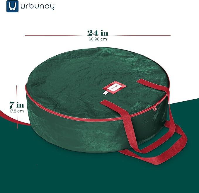 Heavy Duty Wreath Storage Bag 24 Inch, 1-Pack - Christmas Wreath Storage Container Green - Waterproof Plastic Material Wreaths Holder Storages - Holds 24 Inch Wreaths For Year Round