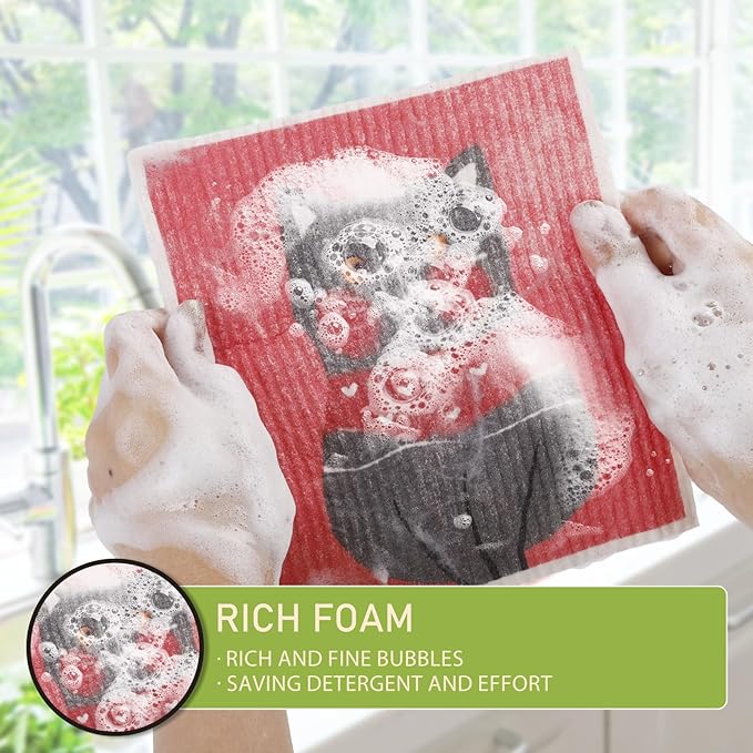 Yelasenari Swedish Dishcloths for Kitchen Reusable 6 Pack Kitchen Towels No Odor Quick-Drying Reusable Paper Towels Reusable Paper Towels Washable for Countertop, Sink, and Kitchen cat